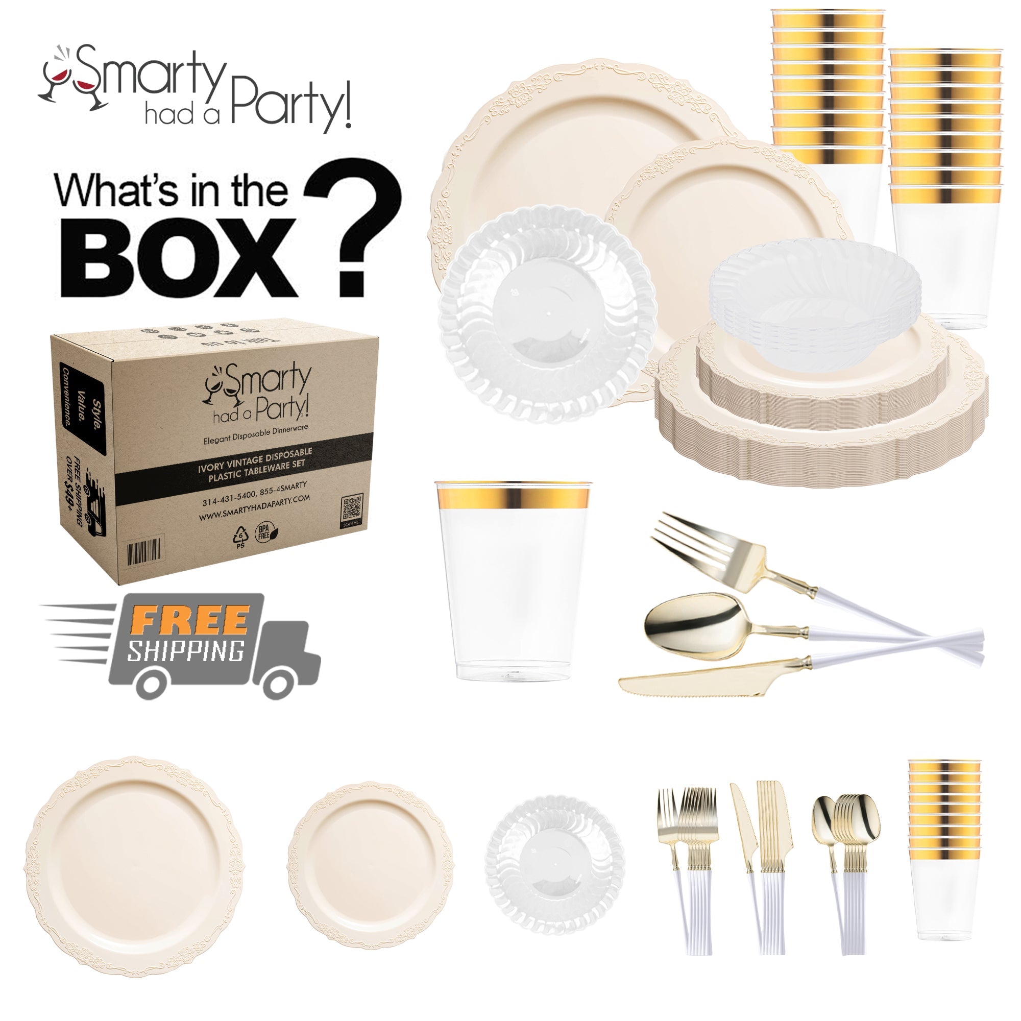 Ivory Vintage Disposable Plastic Tableware Set