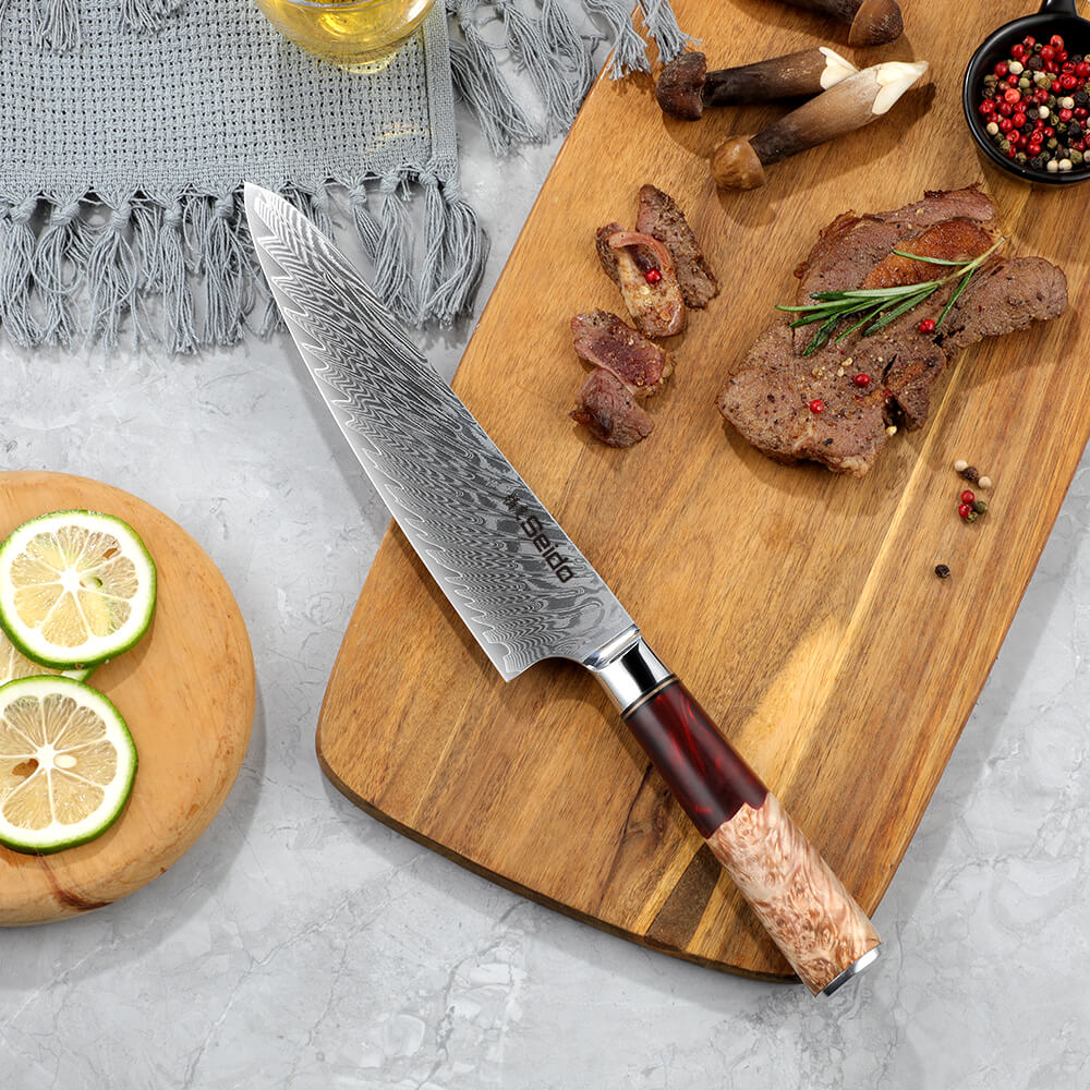 Gyuto Executive Chef Knife with Red Resin Handle