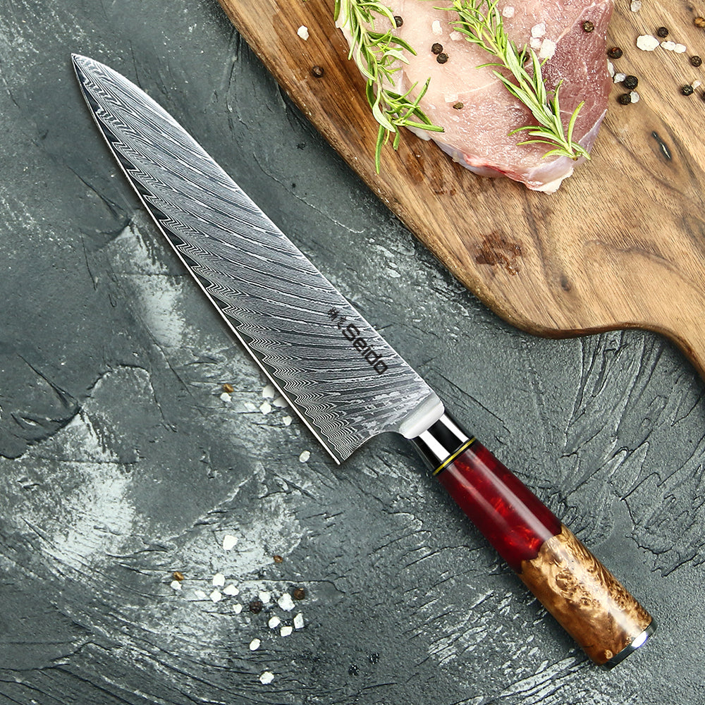 Gyuto Executive Chef Knife with Red Resin Handle