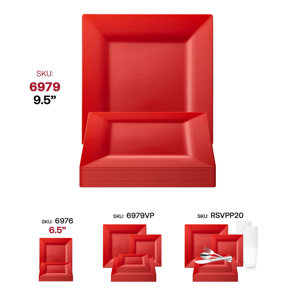 Red Square Plastic Dinner Plates (9.5")