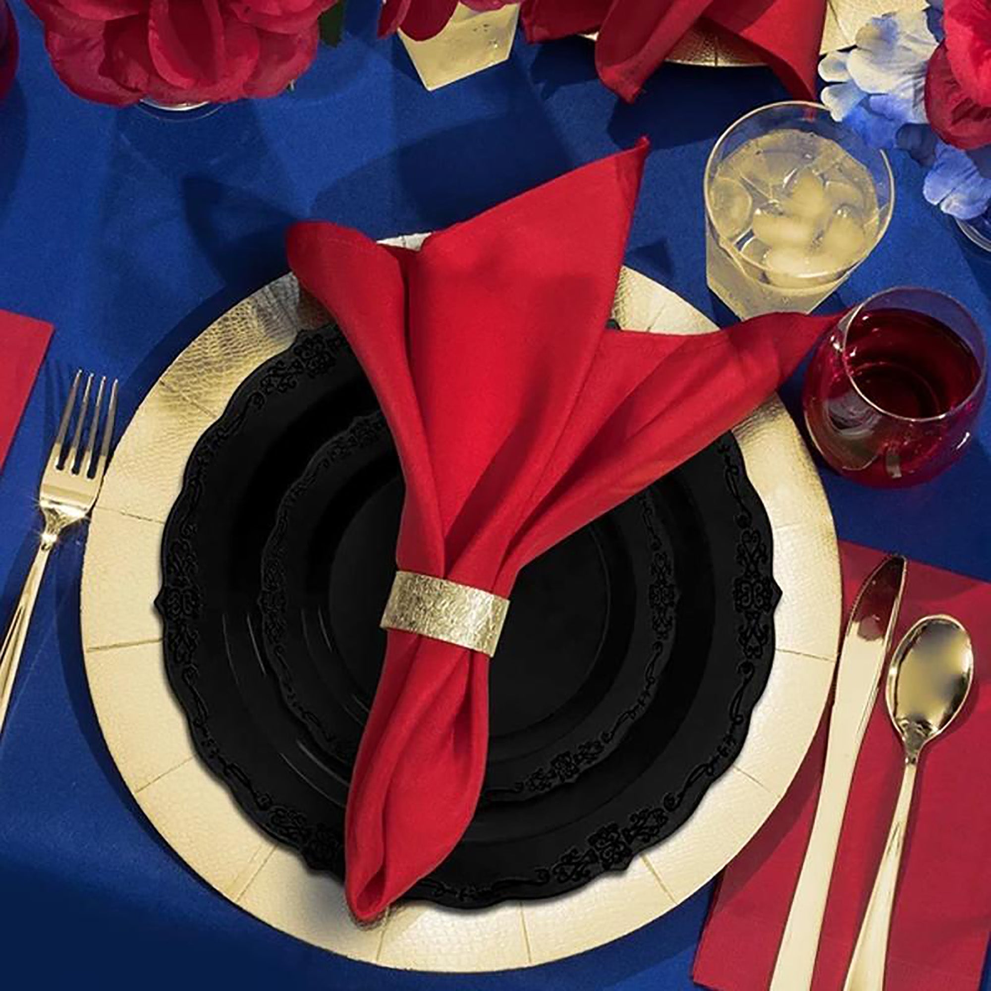 Black Vintage Rim Round Disposable Plastic Wedding Value Set