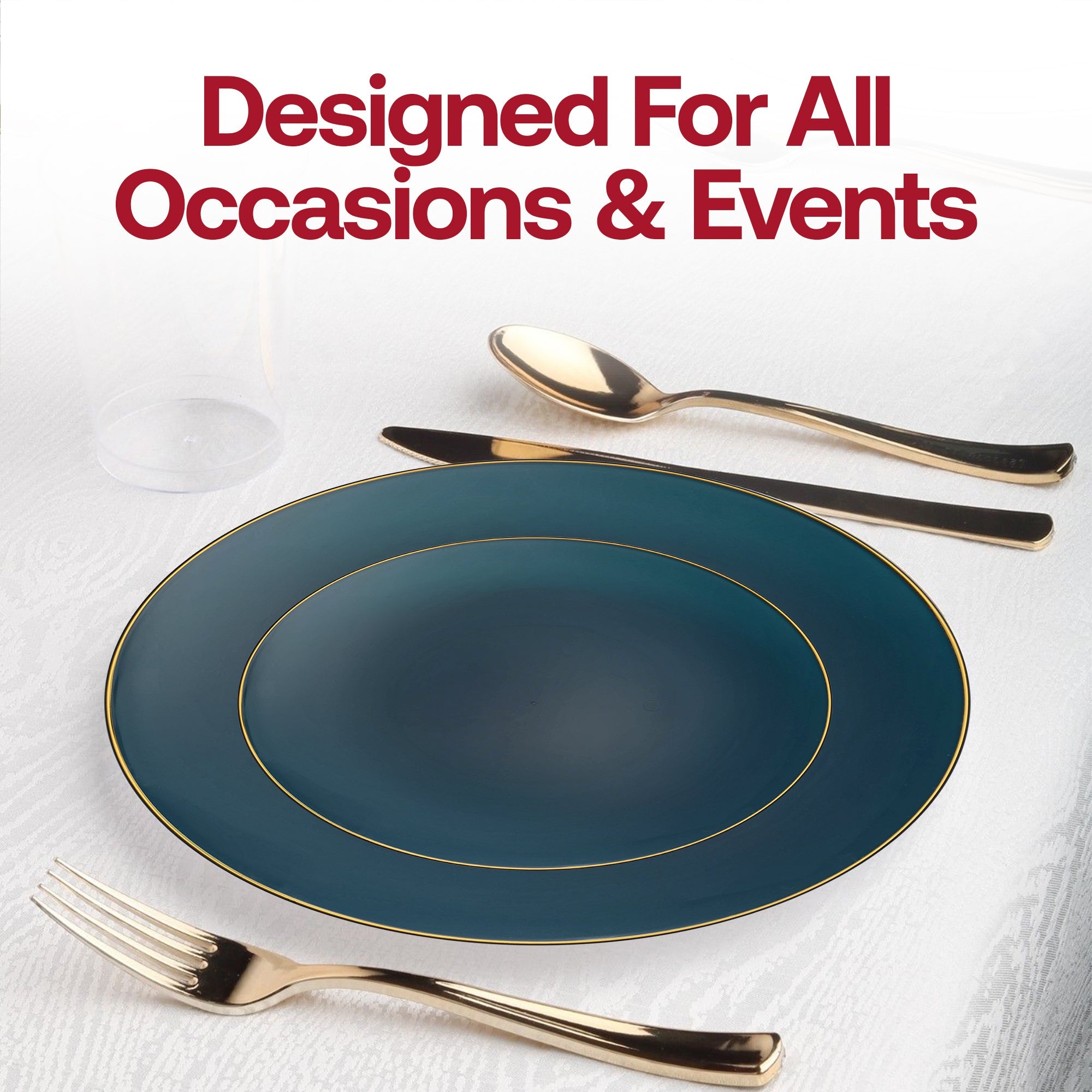 Navy with Gold Rim Organic Round Disposable Plastic Dinnerware Value Set