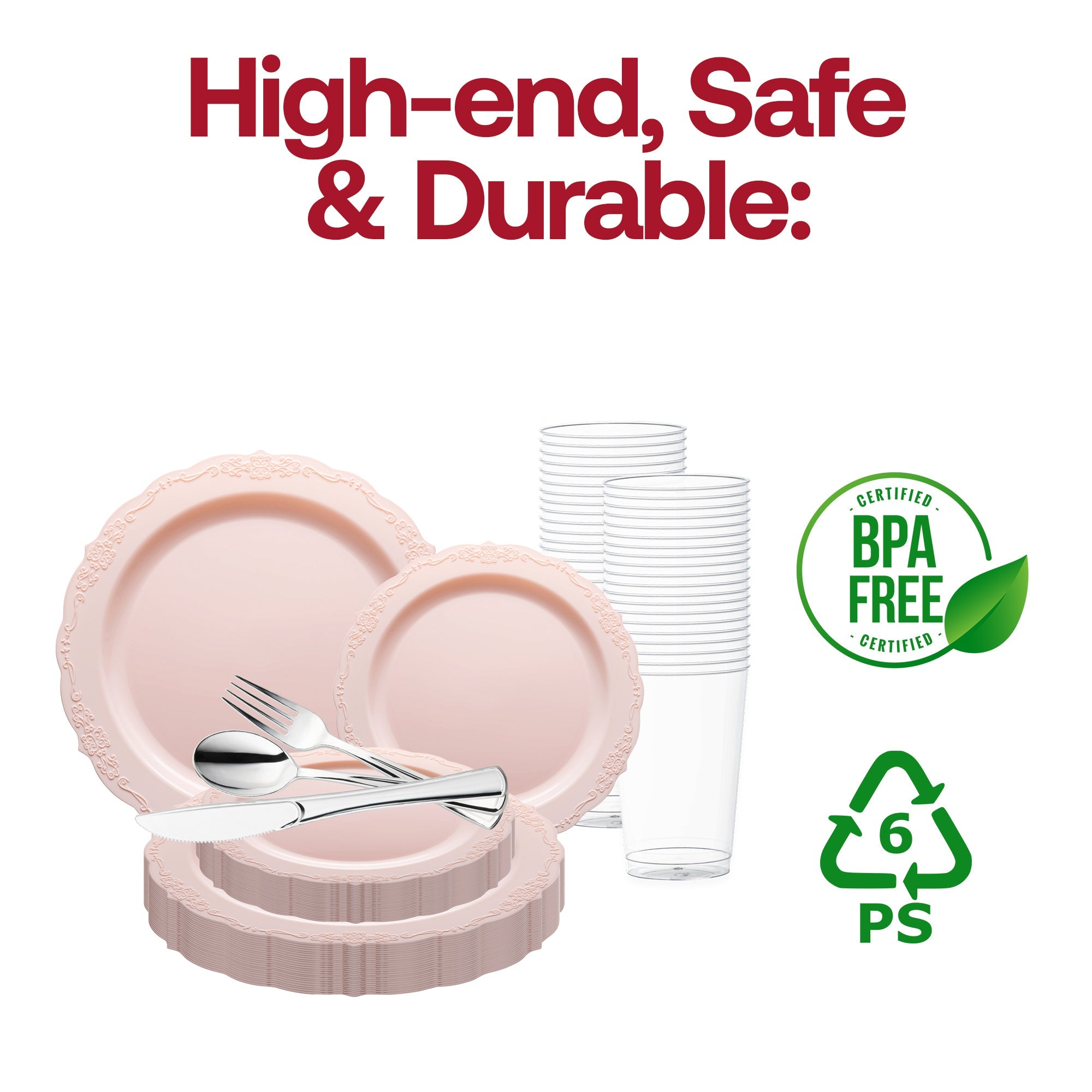 Pink Vintage Round Disposable Plastic Wedding Value Set