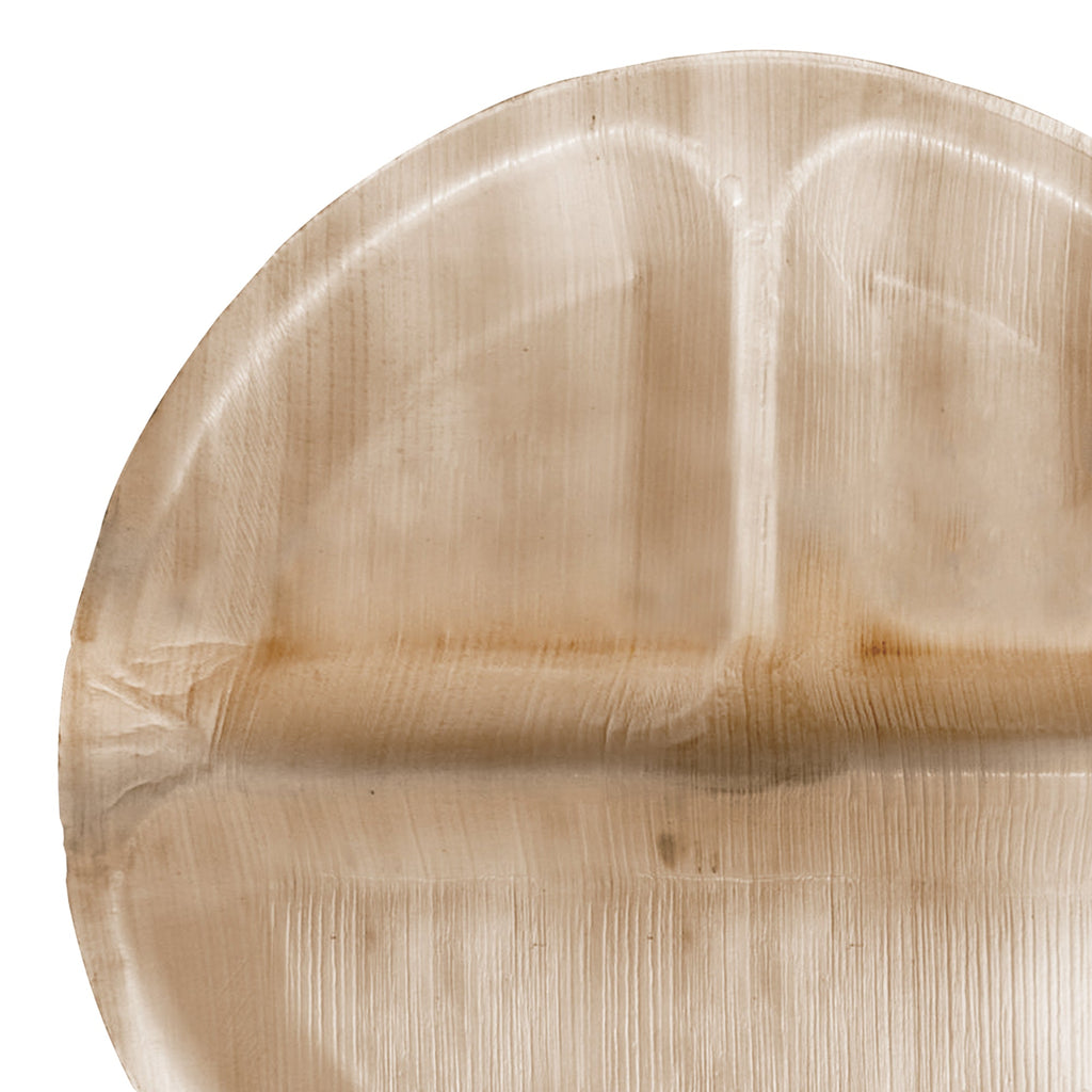 Round Palm Leaf 3-Partition Eco Friendly Disposable Dinner Plates (10")