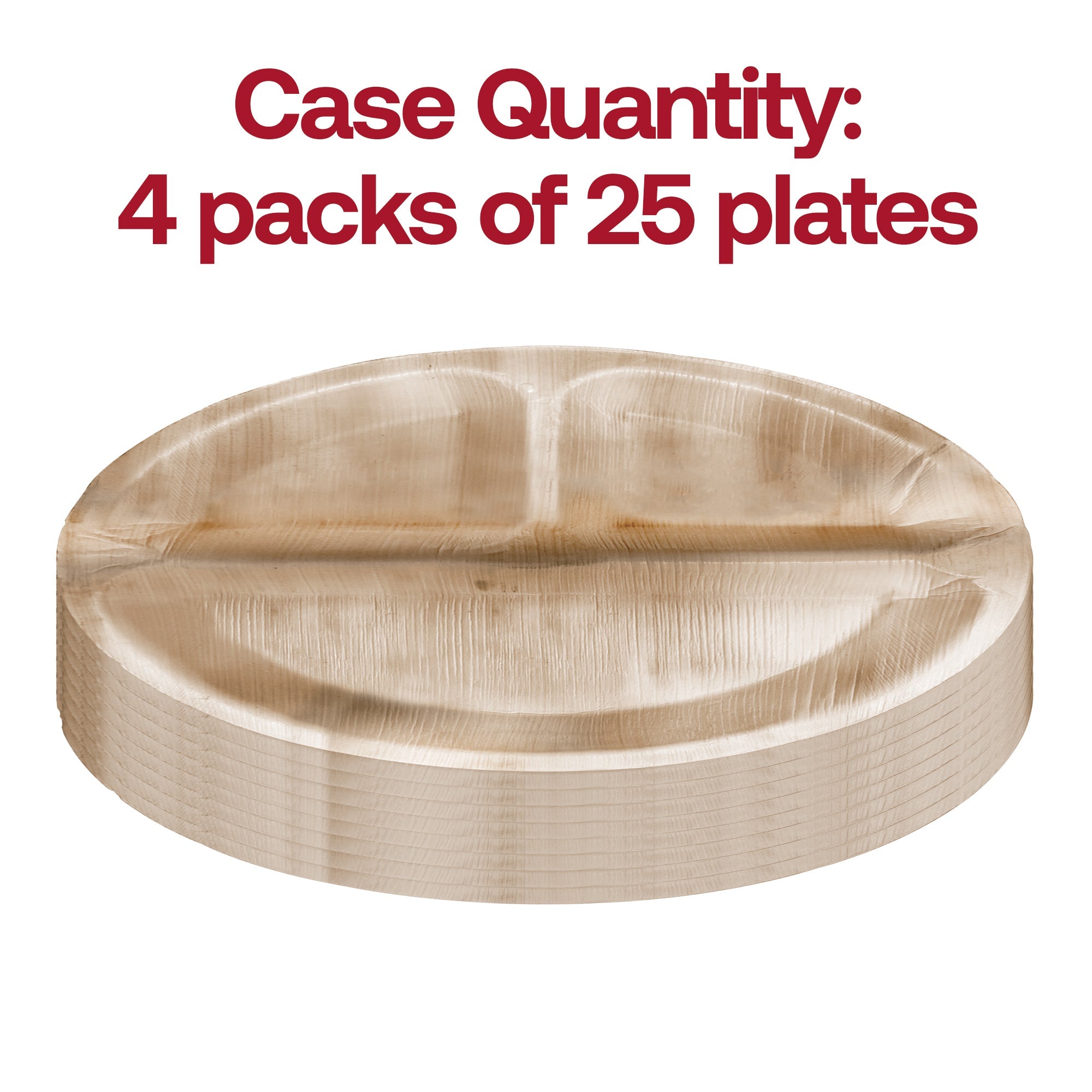 Round Palm Leaf 3-Partition Eco Friendly Disposable Dinner Plates (10")