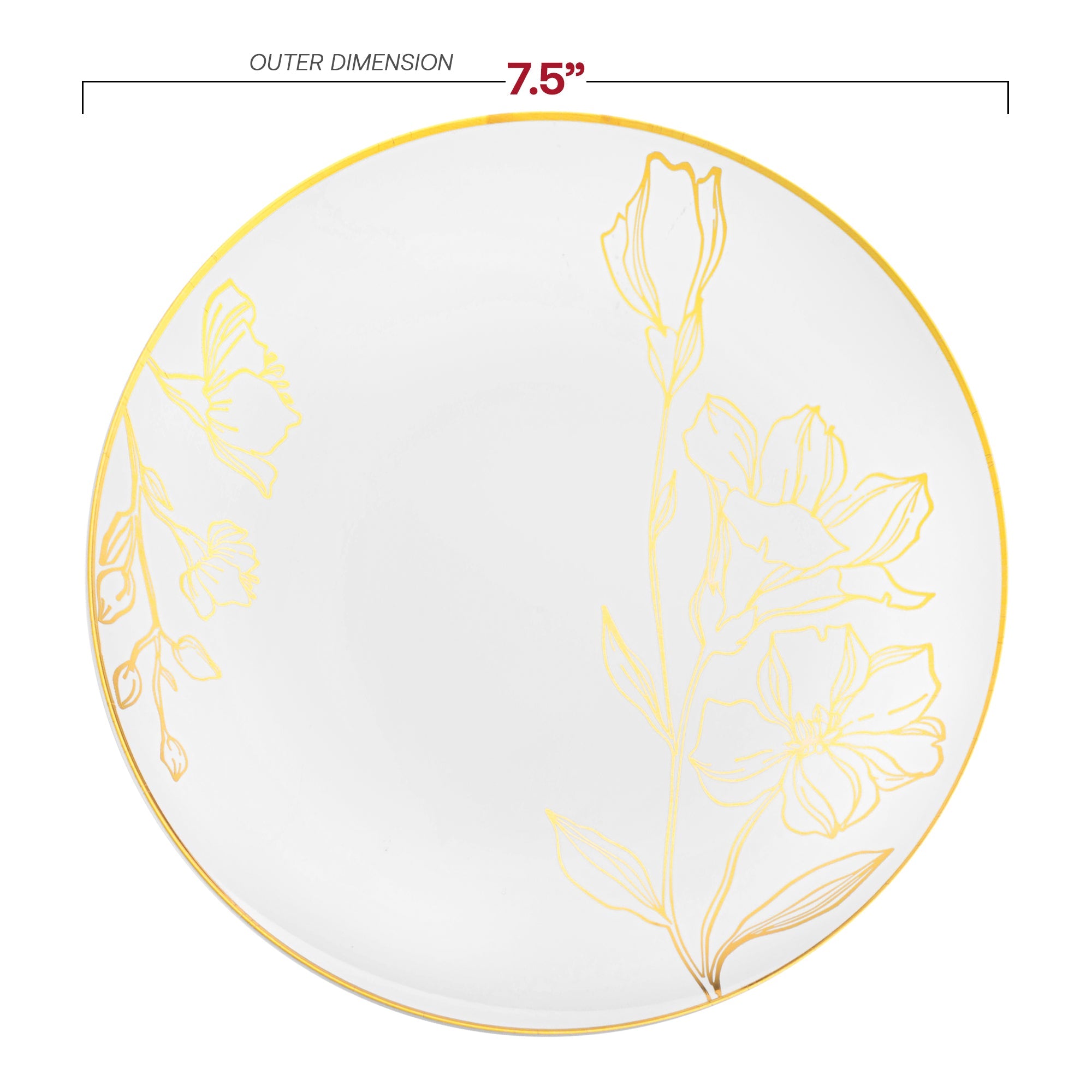White with Gold Antique Floral Round Disposable Plastic Appetizer/Salad Plates (7.5")