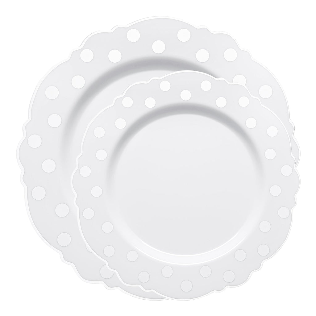 White with Silver Dots Round Blossom Disposable Plastic Dinnerware Value Set