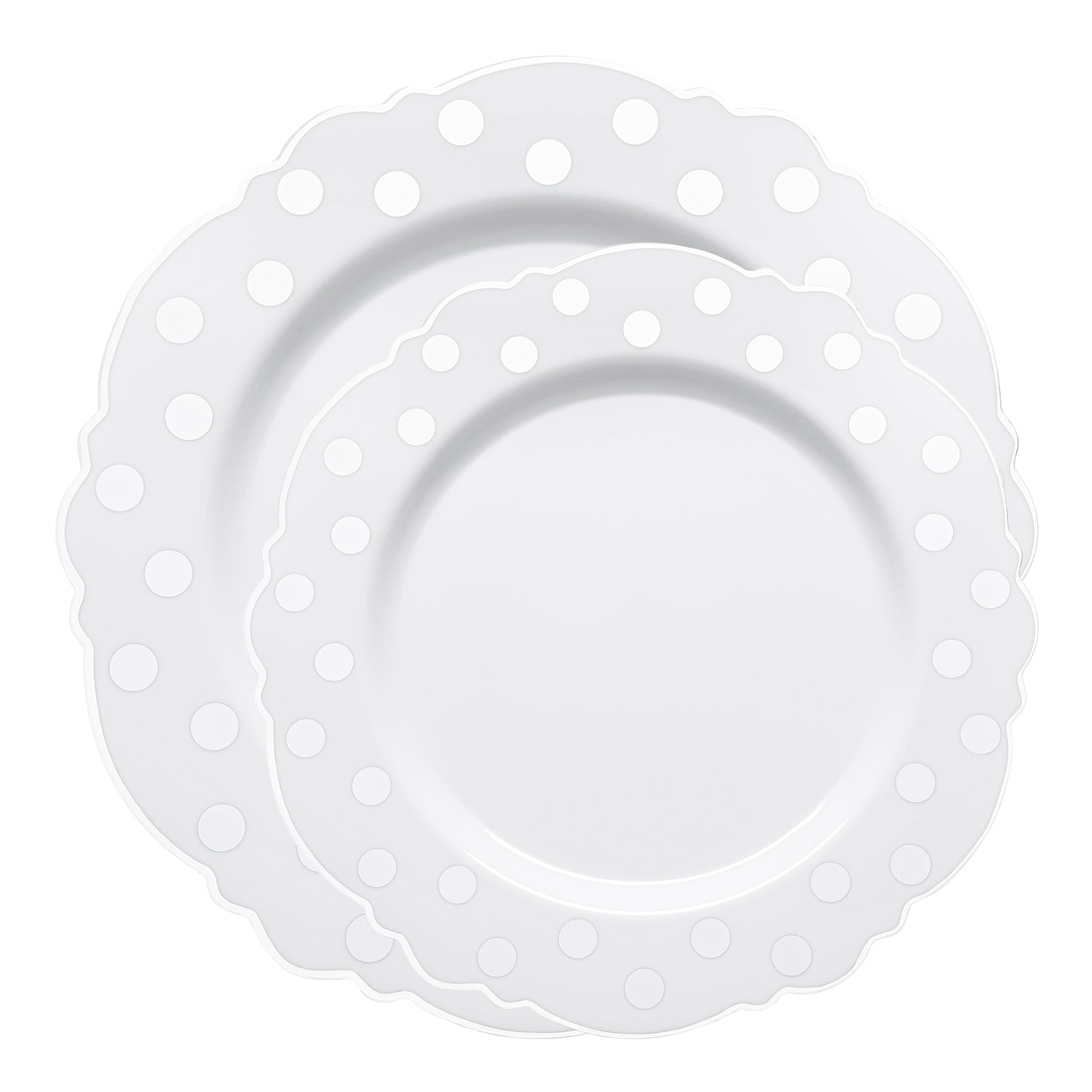 White with Silver Dots Round Blossom Disposable Plastic Dinnerware Value Set