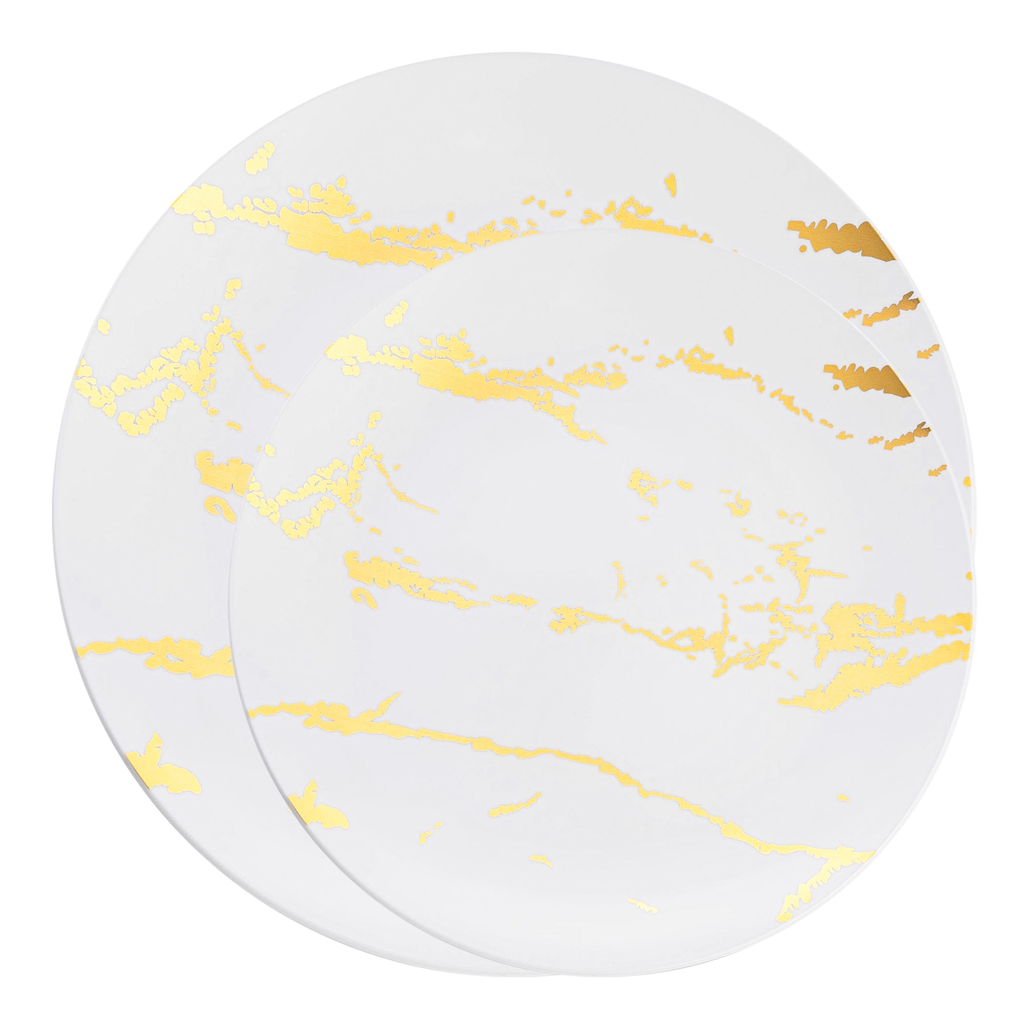 White with Gold Marble Stroke Round Disposable Plastic Dinnerware Value Set