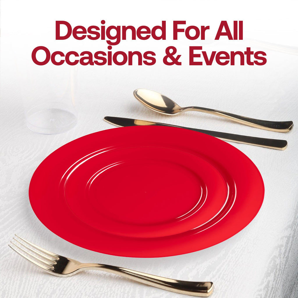 Solid Red Holiday Round Disposable Plastic Appetizer/Salad Plates (7.5")