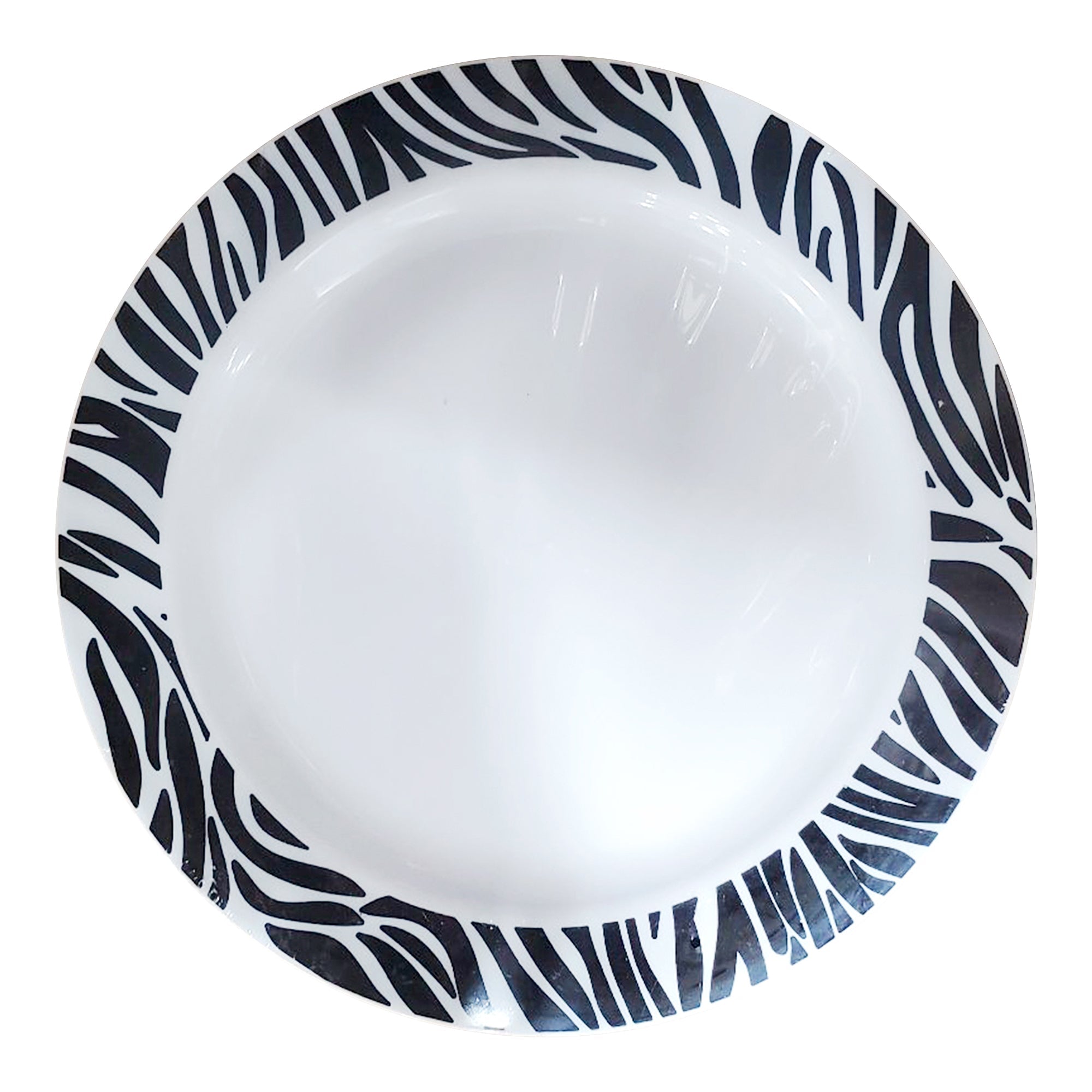 White with Black Zebra Design Round Disposable Plastic Appetizer/Salad Plates (7.5")
