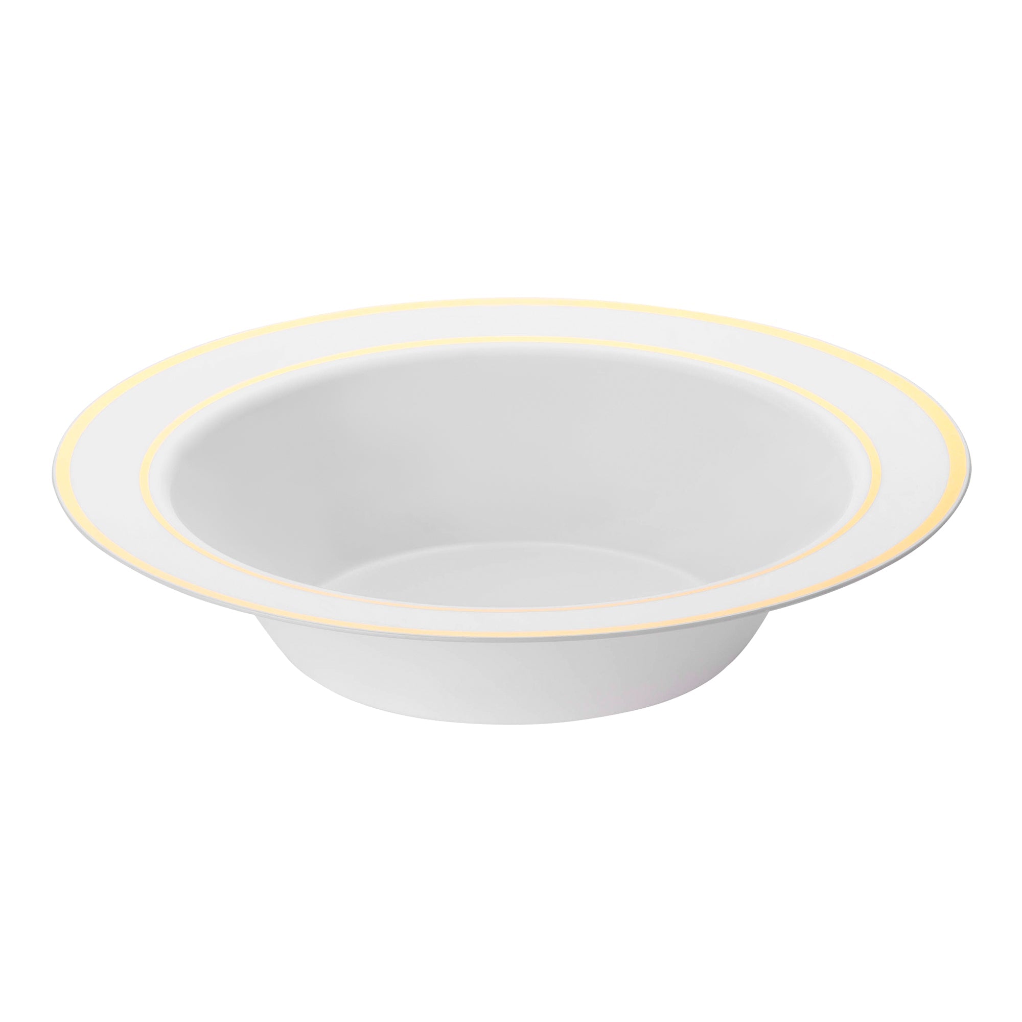 White with Gold Edge Rim Round Disposable Plastic Dessert Bowls (5 oz.)