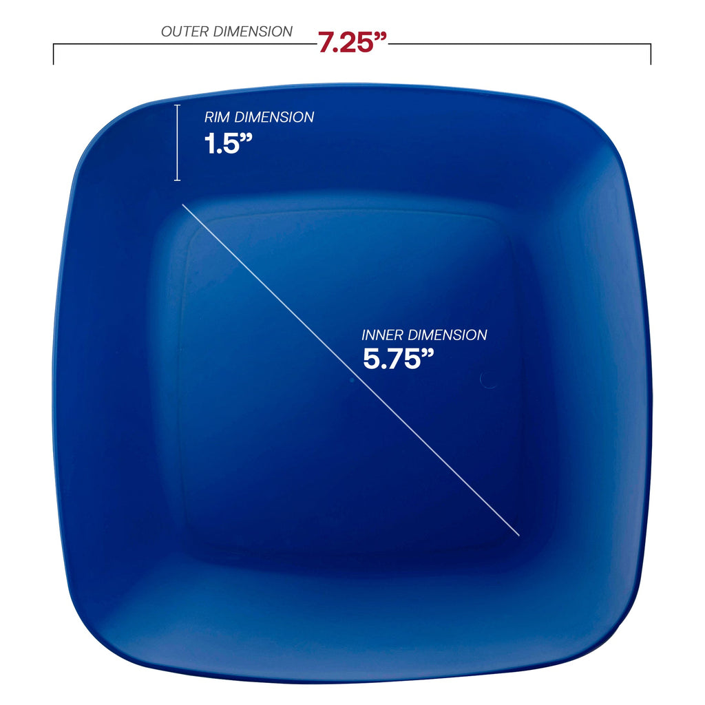 Blue Flat Rounded Square Disposable Plastic Appetizer/Salad Plates (7.25")