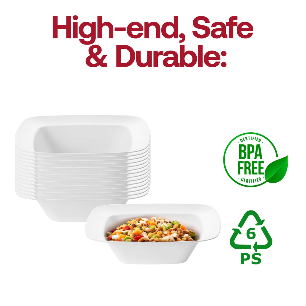 Solid White Rounded Square Disposable Plastic Dessert Bowls (5 oz.)