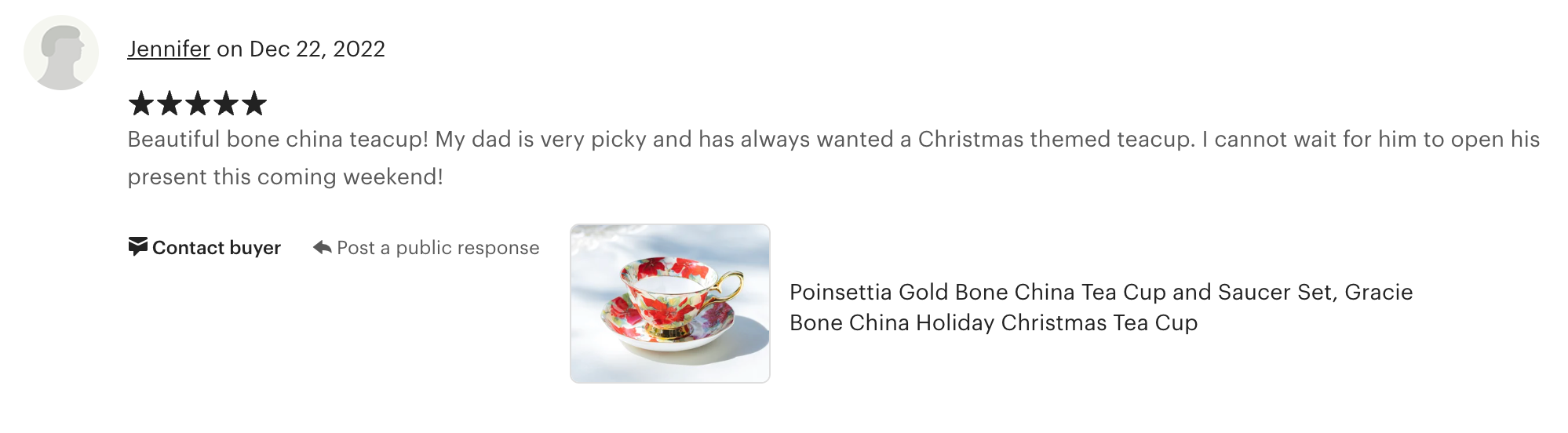 Poinsettia Gold Bone China Tea Cup and Saucer