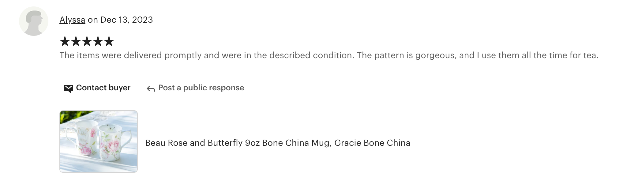 Beau Rose and Butterfly Bone China Mug