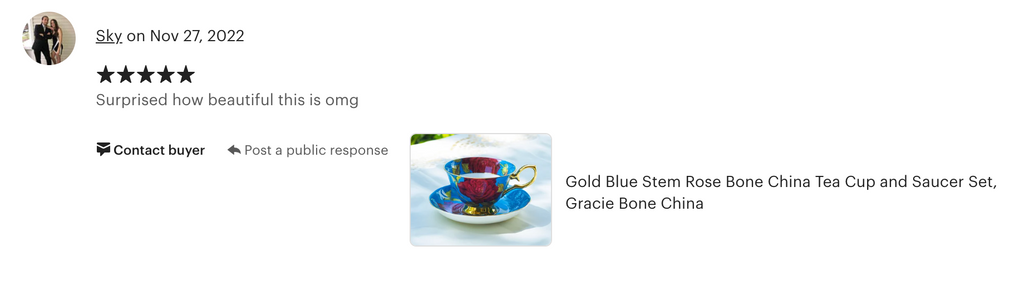 Gold Blue Stem Rose Bone China Tea Cup and Saucer