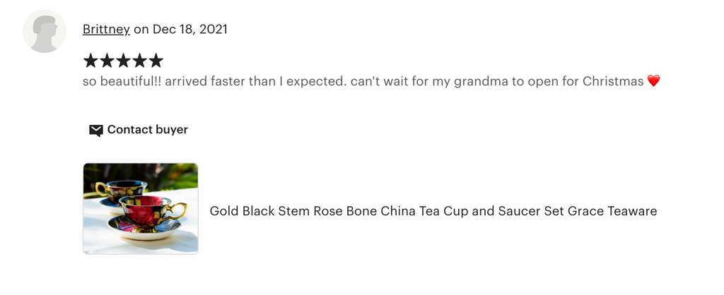 Gold Black Stem Rose Bone China Tea Cup and Saucer
