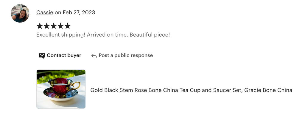 Gold Black Stem Rose Bone China Tea Cup and Saucer