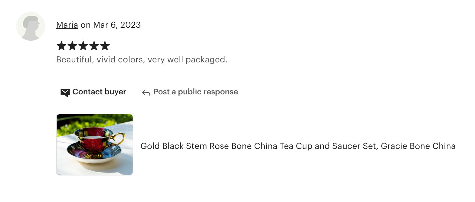 Gold Black Stem Rose Bone China Tea Cup and Saucer