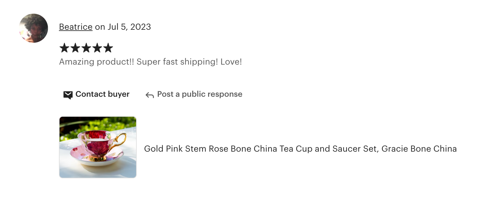 Gold Pink Stem Rose Bone China Tea Cup and Saucer