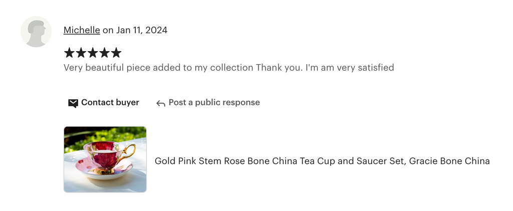 Gold Pink Stem Rose Bone China Tea Cup and Saucer
