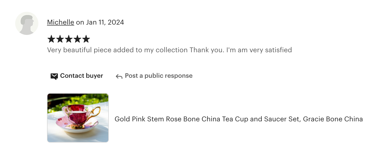 Gold Pink Stem Rose Bone China Tea Cup and Saucer