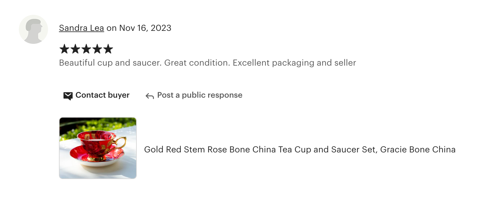 Gold Red Stem Rose Bone China Tea Cup and Saucer