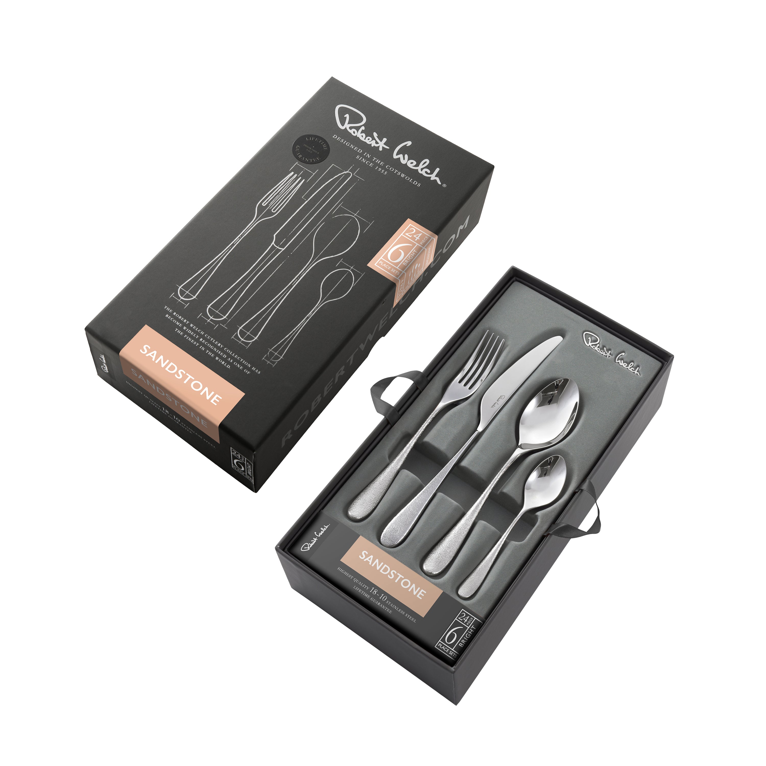Sandstone Bright Cutlery Set, 24 Piece for 6 People