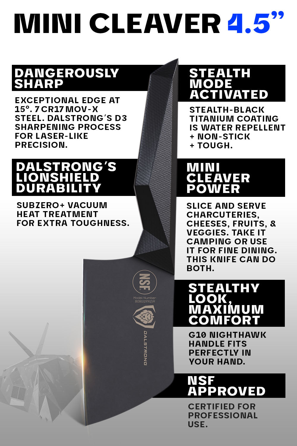 Cleaver Knife 4.5" | Shadow Black Series | NSF Certified | Dalstrong ©