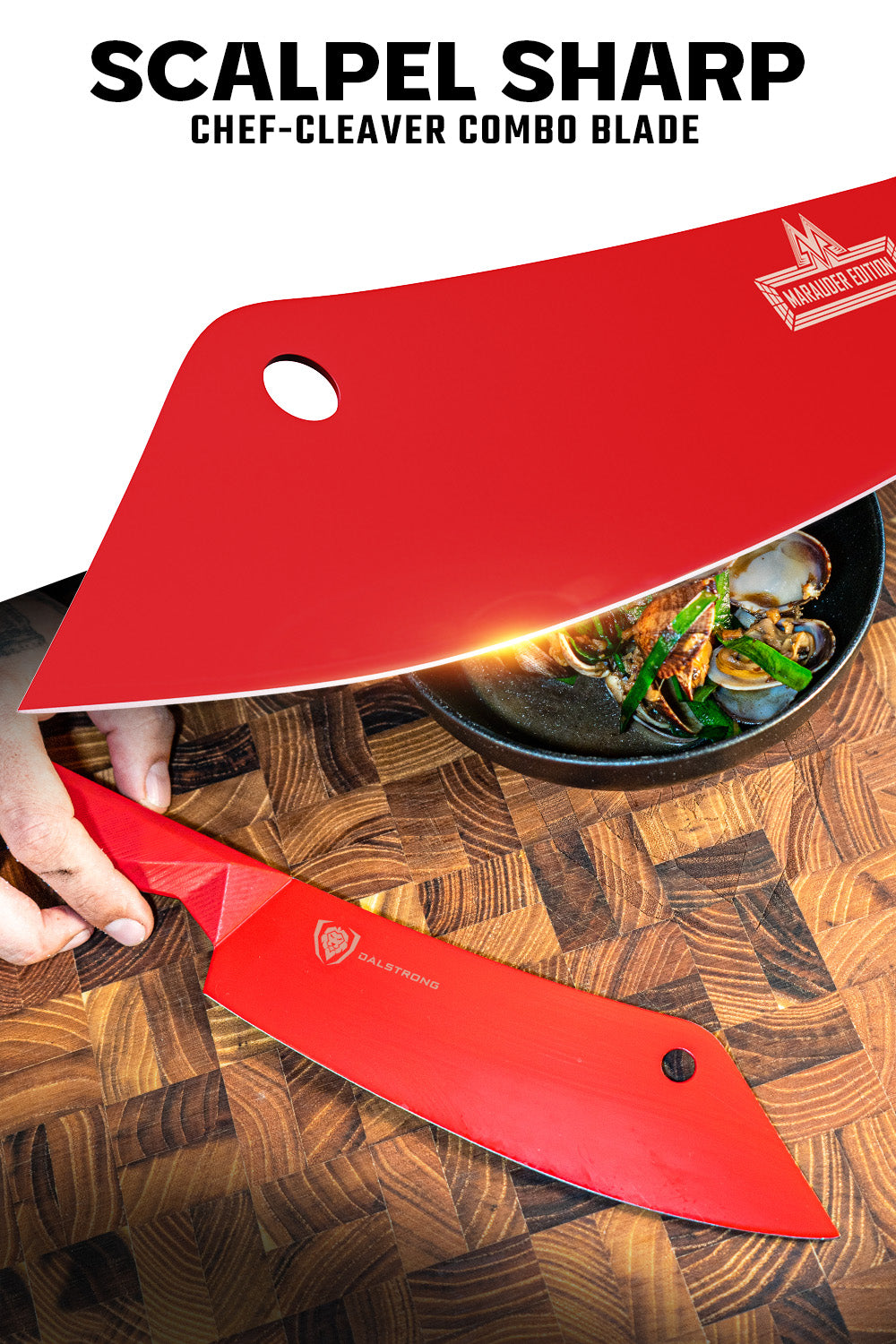 Chef & Cleaver Hybrid Knife 8" | The Crixus | Shadow Black Series | RED Edition | Dalstrong ©