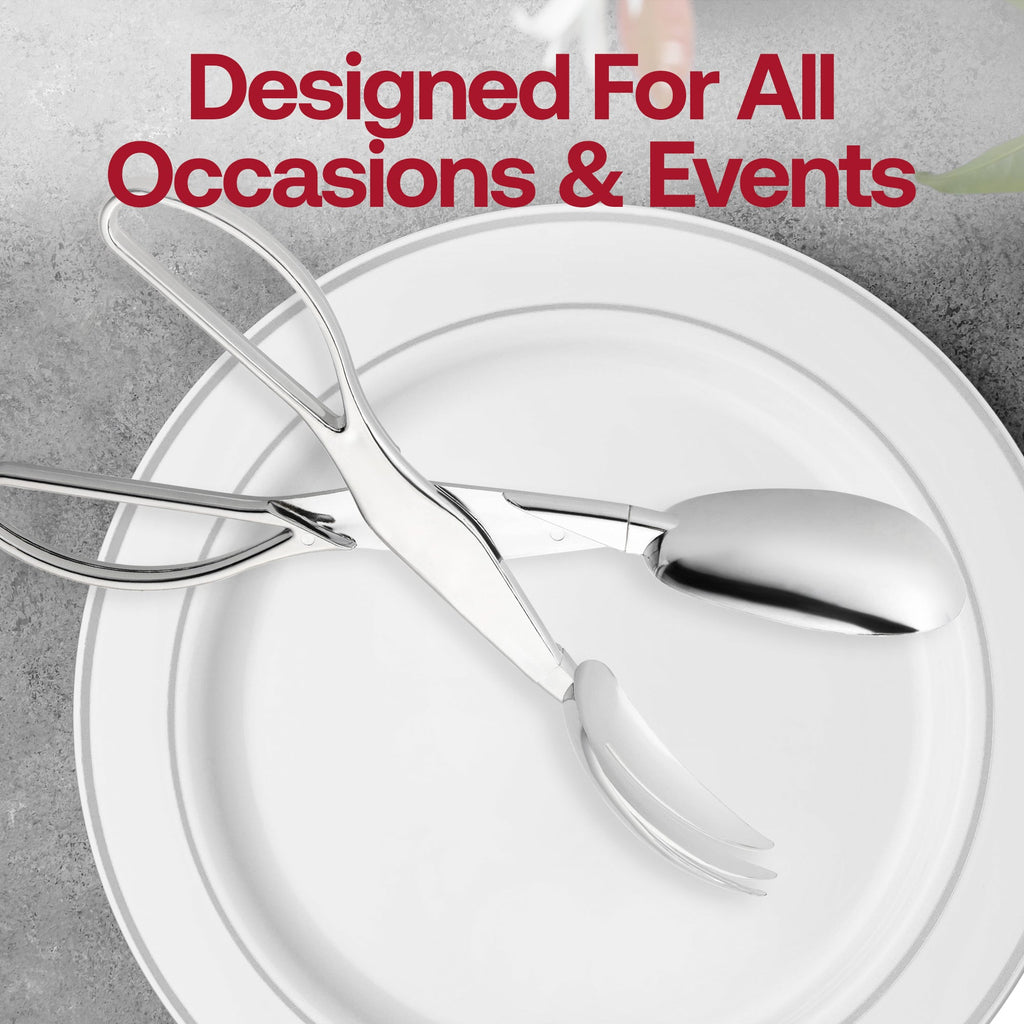 Silver Disposable Plastic Serving Salad Scissor Tongs