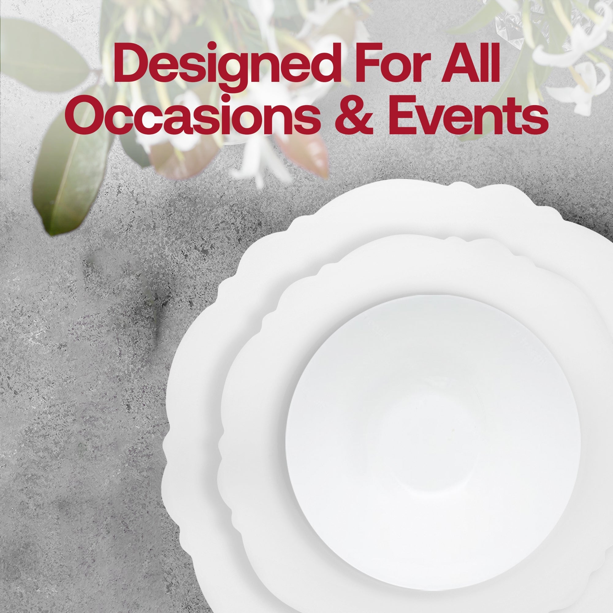 White Blossom Rim Disposable Plastic Tableware Set