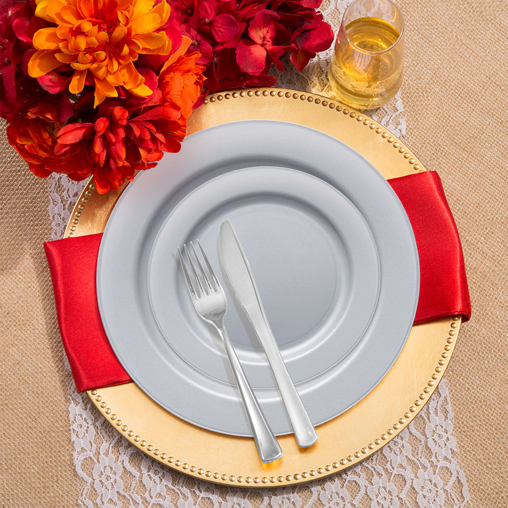 Matte Steel Gray Round Disposable Plastic Wedding Value Set