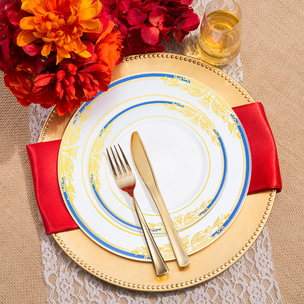 White with Blue and Gold Harmony Rim Plastic Wedding Value Set