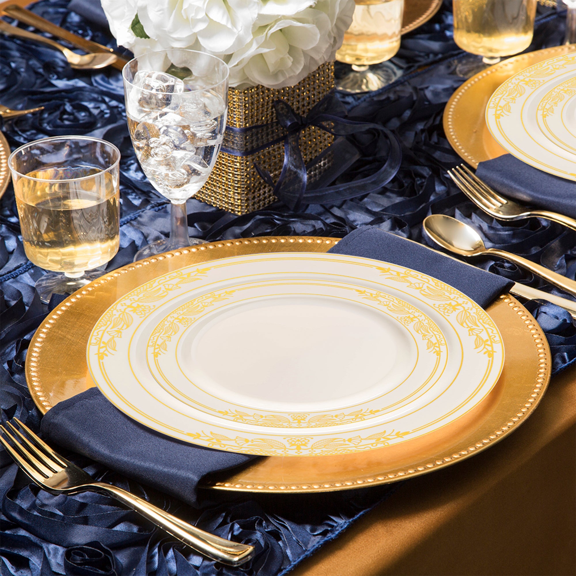 Ivory with Gold Harmony Rim Plastic Wedding Value Set