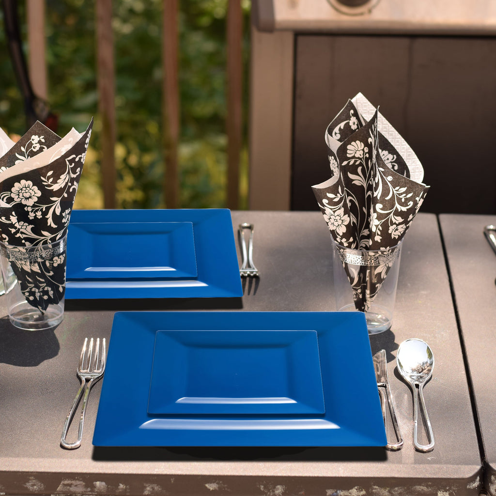 Midnight Blue Square Plastic Dinnerware Value Set