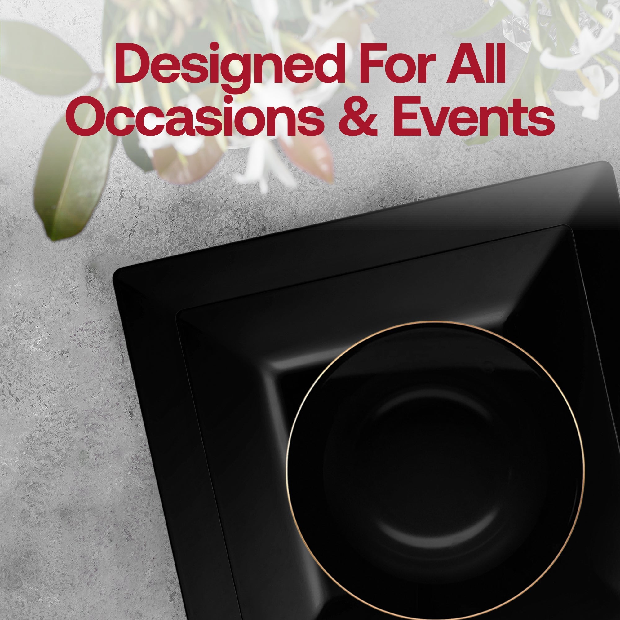 Black Square Disposable Plastic Tableware Set