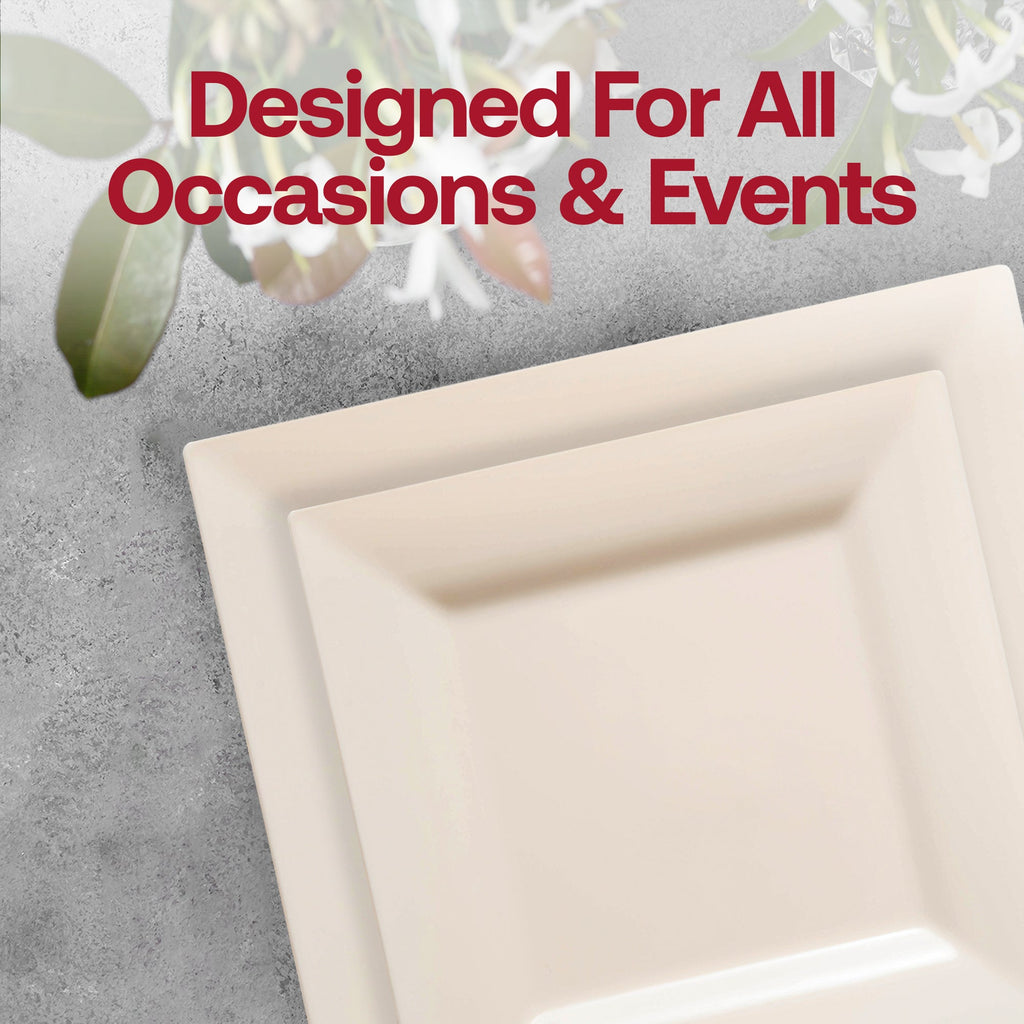 Ivory Square Disposable Plastic Tableware Set