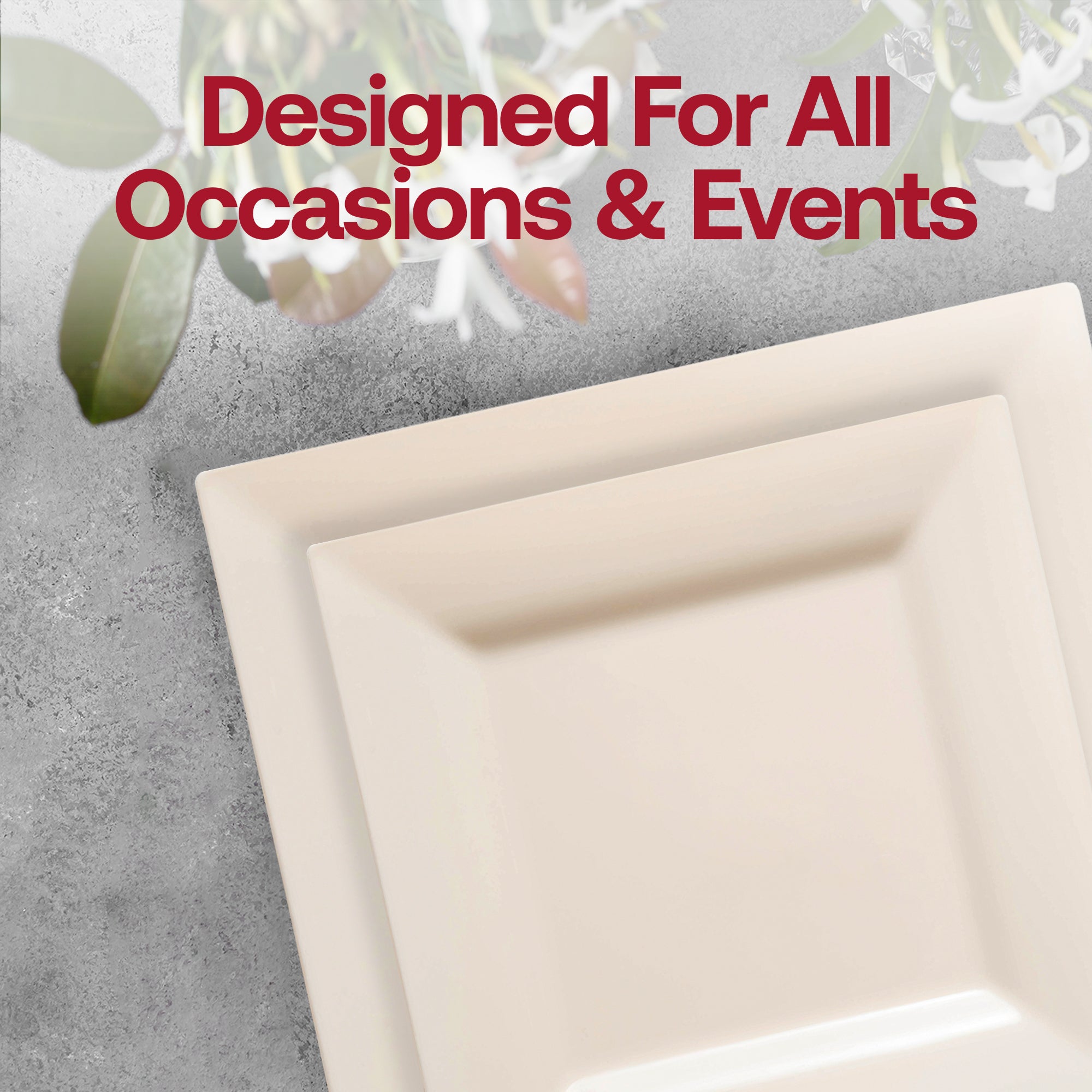 Ivory Square Disposable Plastic Tableware Set