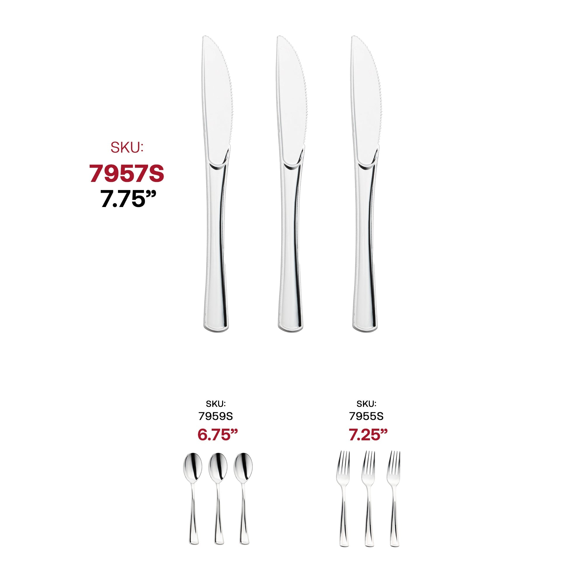 Shiny Metallic Silver Plastic Knives