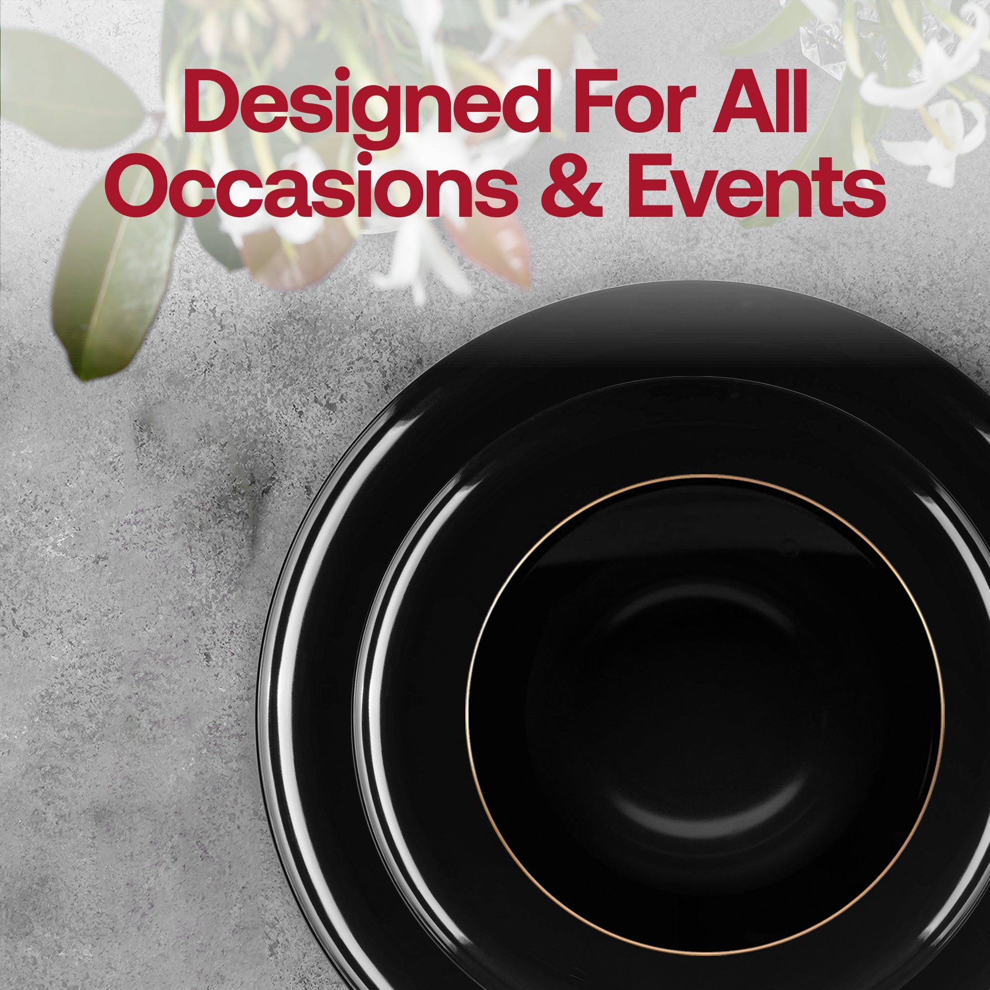 Black Flat Round Disposable Plastic Tableware Set