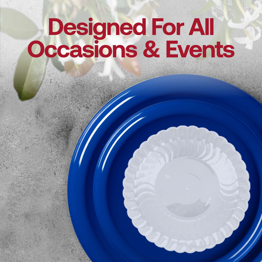 Solid Blue Flat Round Disposable Plastic Tableware Set