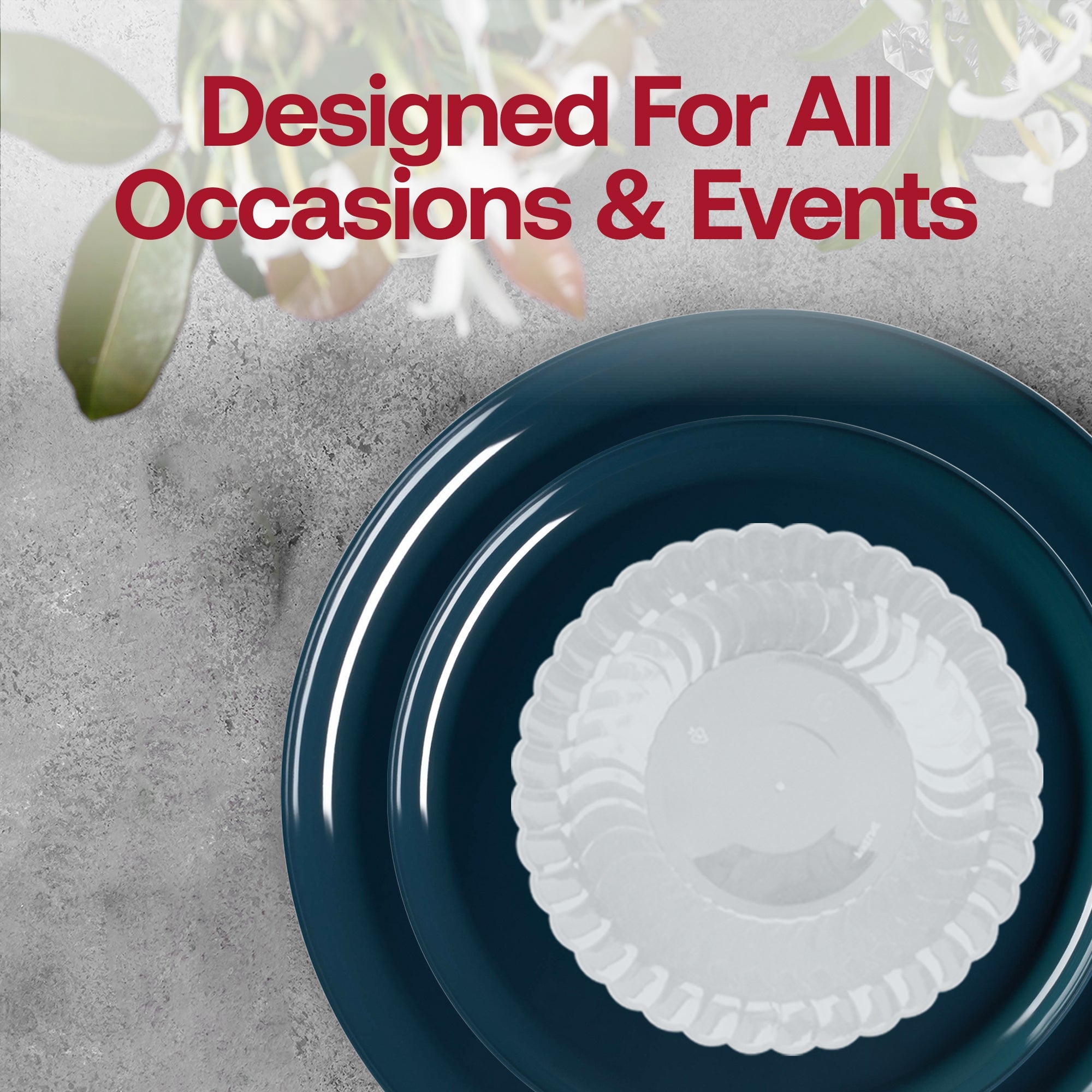 Navy Flat Round Disposable Plastic Tableware Set