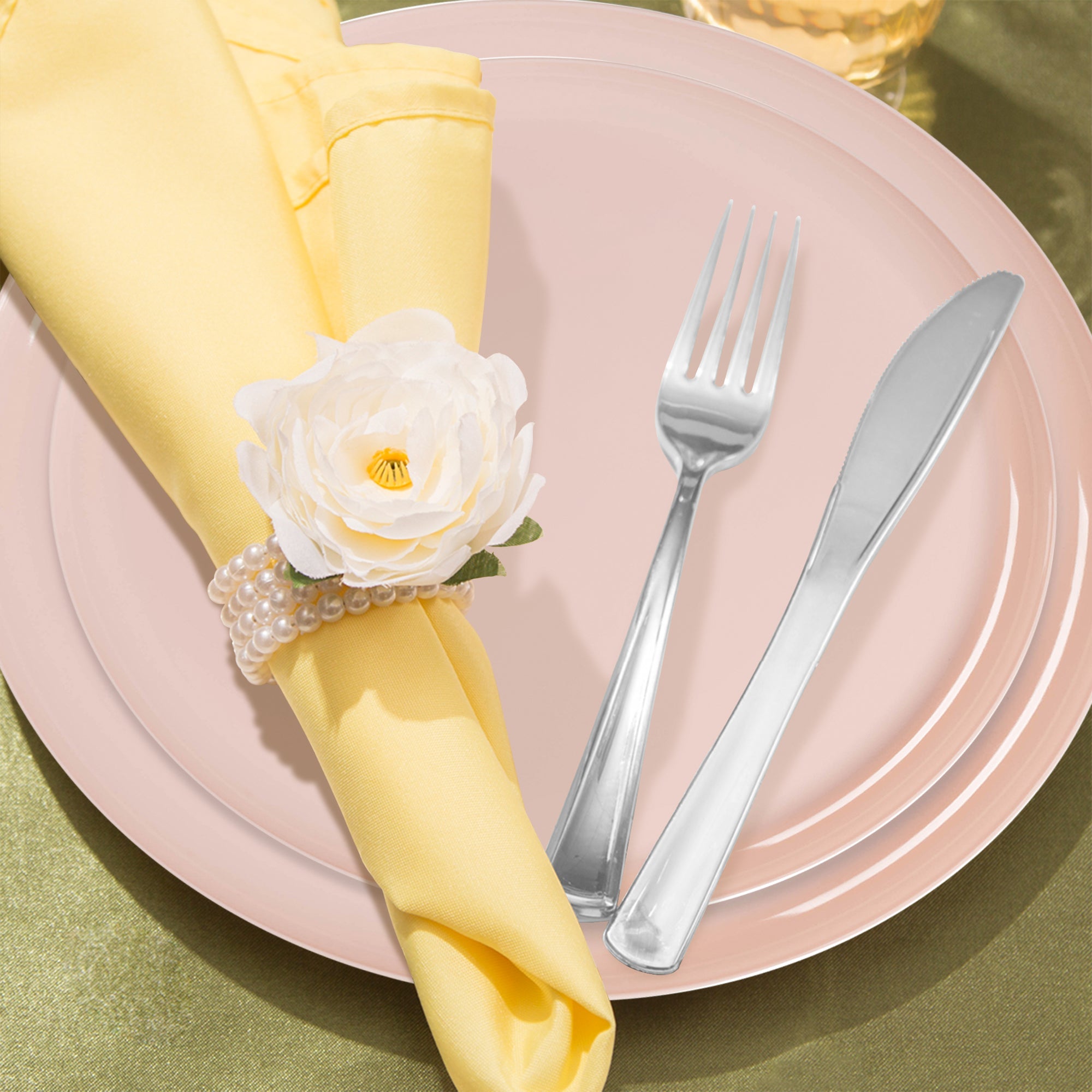 Pink Flat Round Disposable Plastic Wedding Value Set