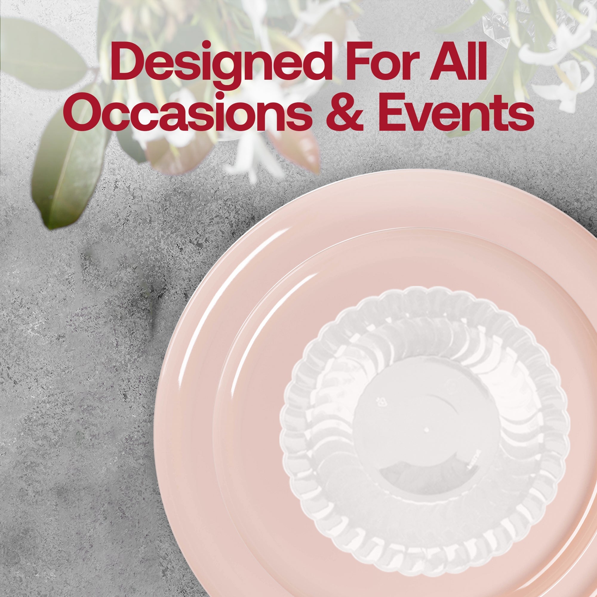 Pink Flat Round Disposable Plastic Tableware Set