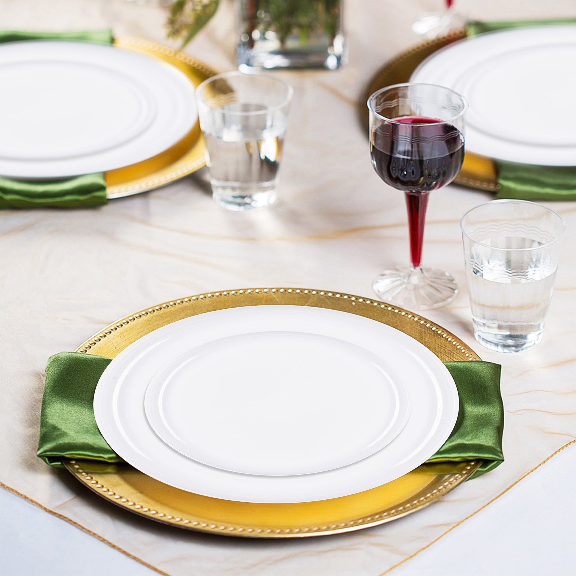 White Flat Round Disposable Plastic Wedding Value Set