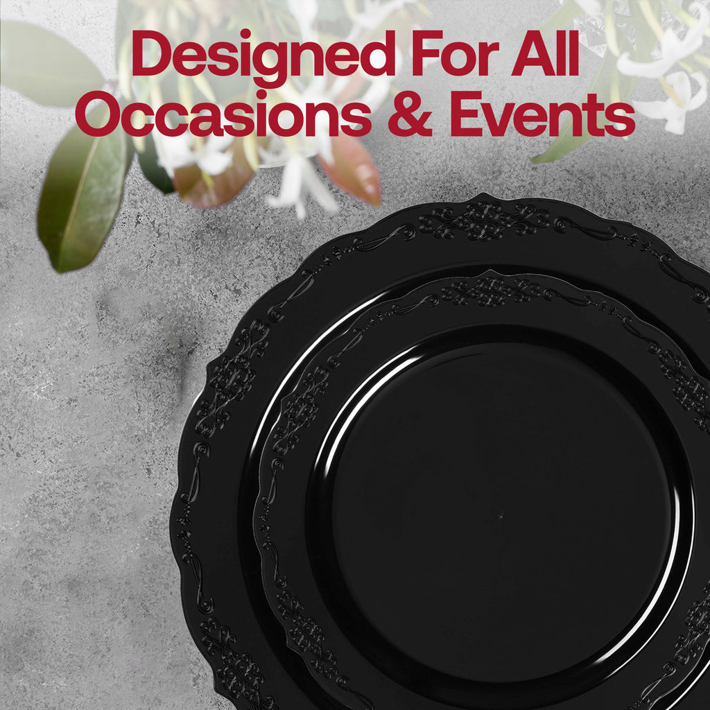 Black Vintage Disposable Plastic Tableware Set