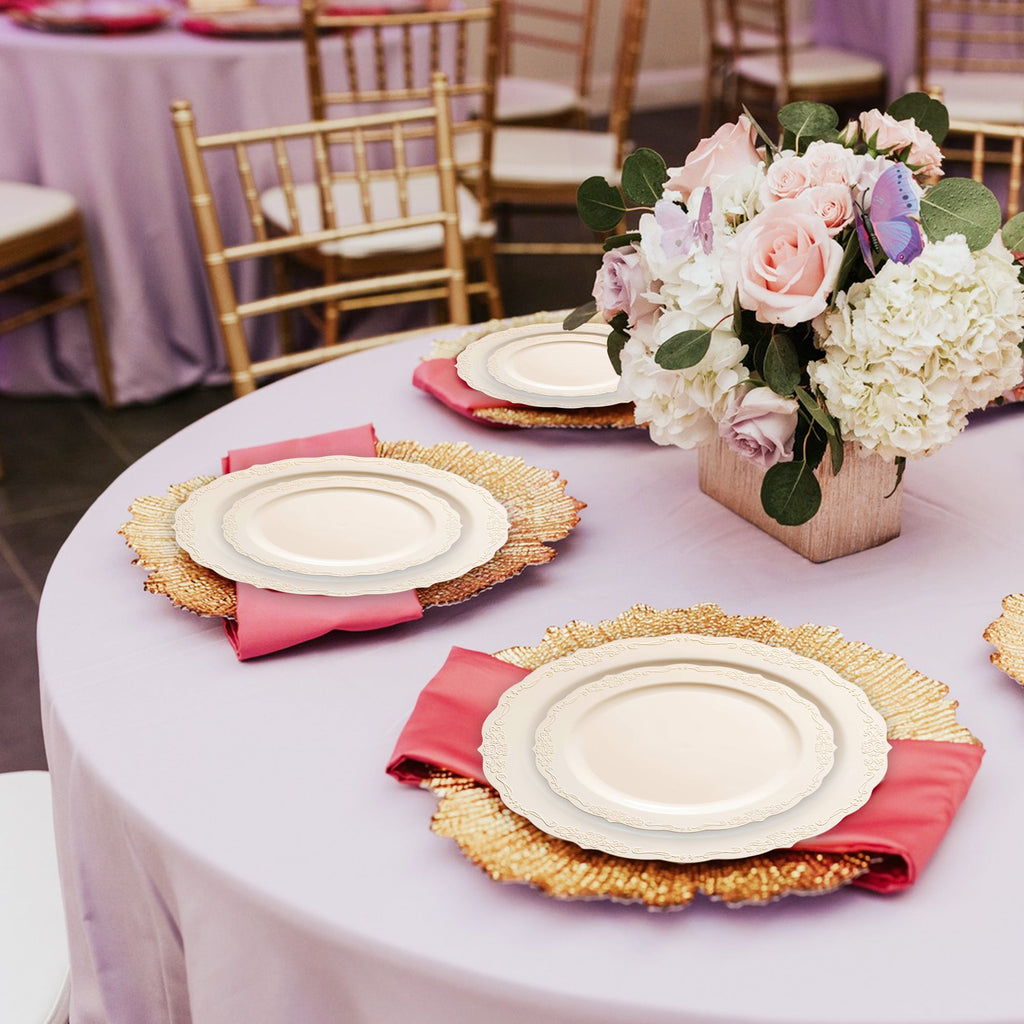 Ivory Vintage Round Disposable Plastic Dinnerware Value Set