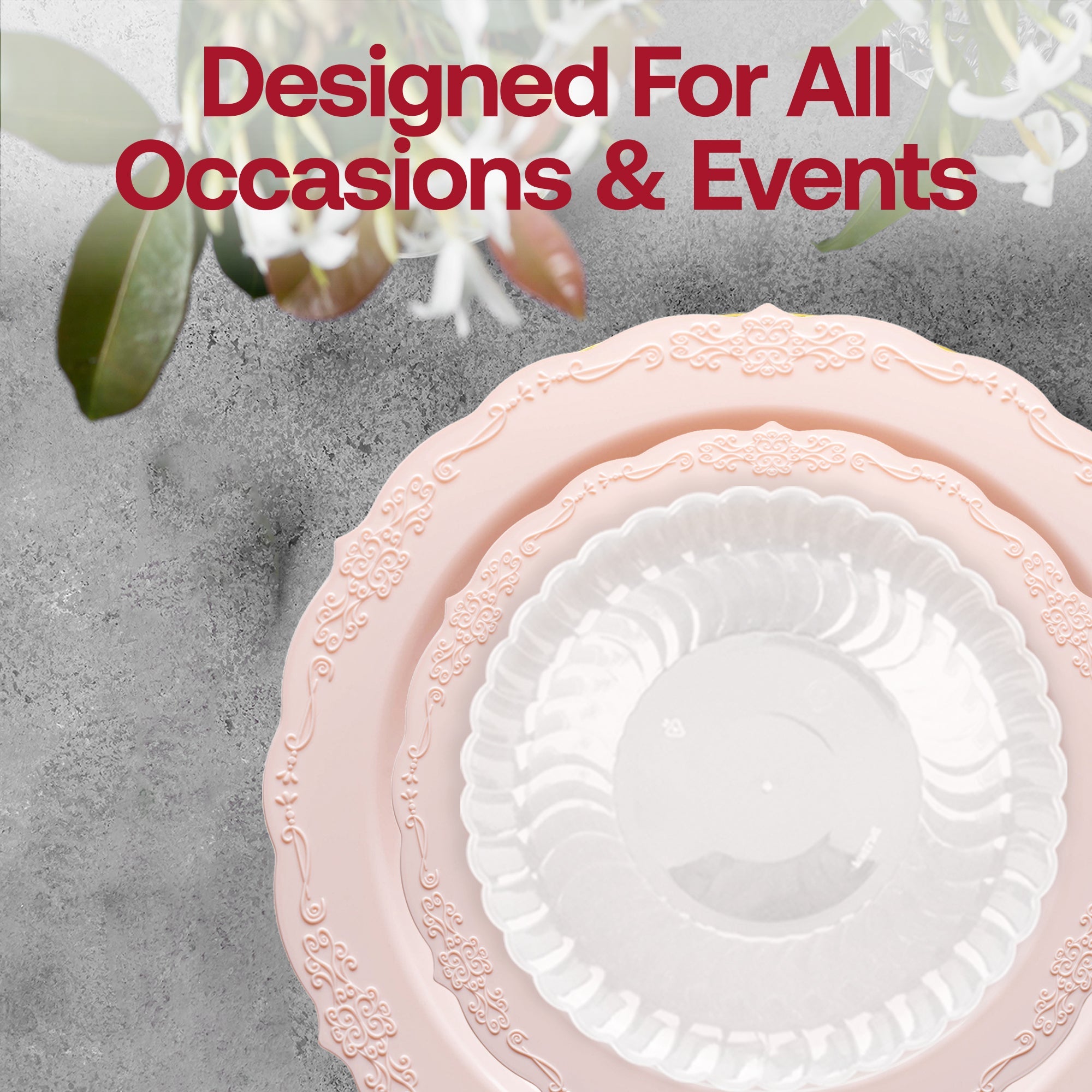 Pink Vintage Disposable Plastic Tableware Set
